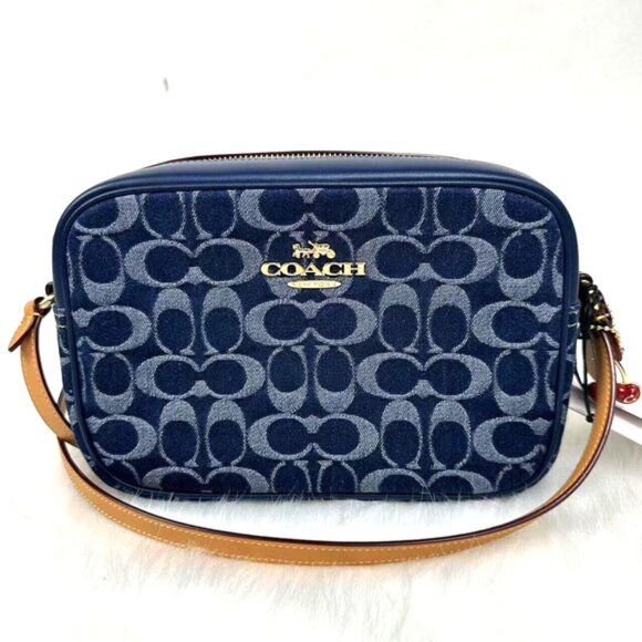 Coach Jamie Camera Bag In Signature Denim & Leather With Cherry Charm - Picture 1 of 12
